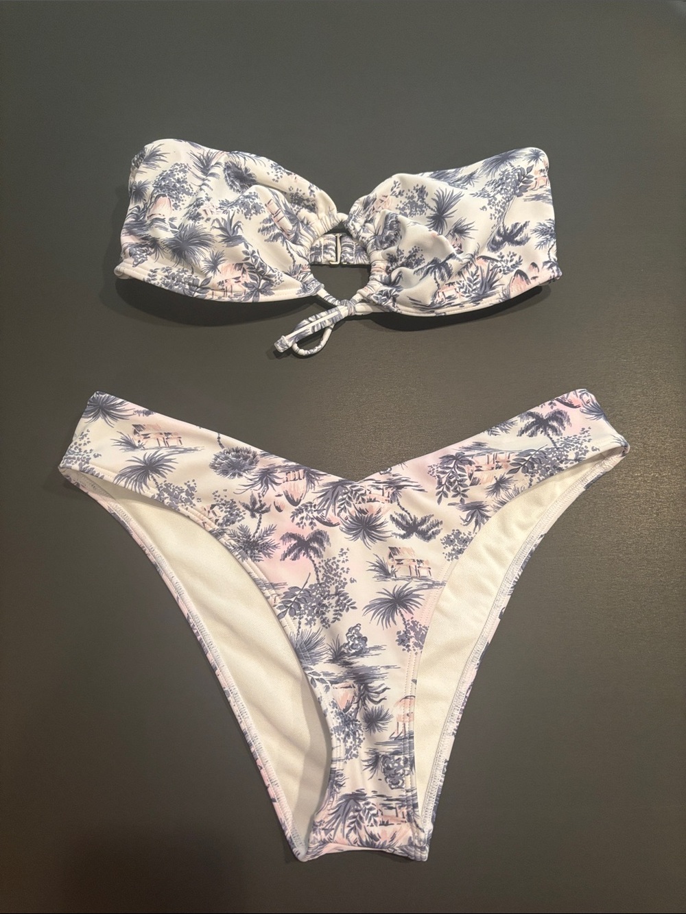 Abercrombie & Fitch Pink and Navy Floral Bandeau Bikini